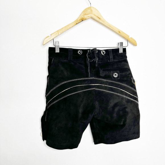 GAUDI LEATHERS Lederhose Short Black german suede leather embroidered 34 NWT - Picture 4 of 6